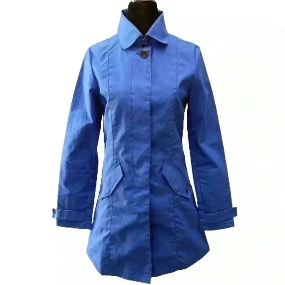 Scotch & Soda Trench  Coat Lightweight Utility Jacket Cotton Cobalt Blue XS NEW - Picture 2 of 16